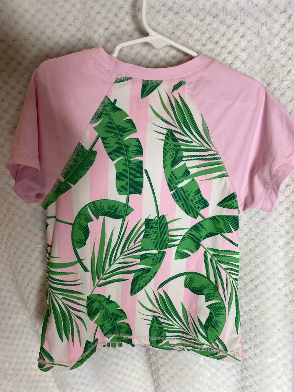 Miken Mermaids Pink Tropical Green Leaf Rash Guard Swim Top